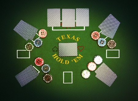poker: Poker cards and chips lying on green poker cloth. Texas Holdem.