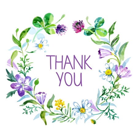 Thank you card with watercolor floral bouquet. Vector
illustration