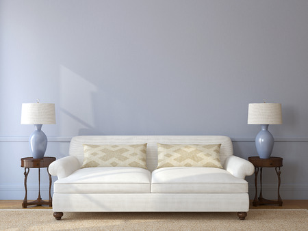 Classic woonkamer interieur met witte bank in de buurt van lege ... Banken woonkamer interieur