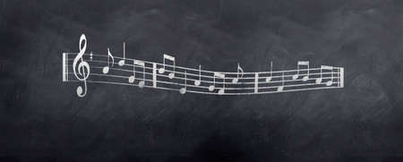 dessin panneau: Esquisse des notes de musique de la feuille de musique sur un tableau noir