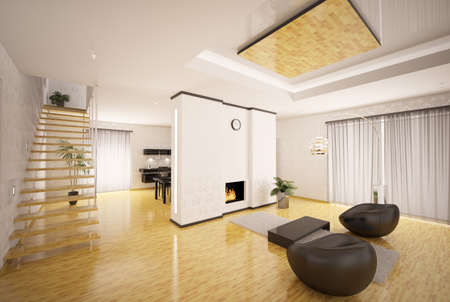 Modernes wohnzimmer mit küche: stock foto groà houseplant neben ... Design wohnzimmer mit küche