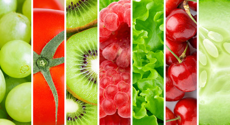 fresh fruit: Fresh fruit and vegetable background Stock Photo