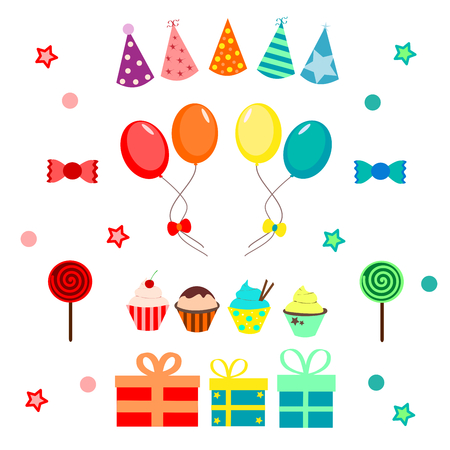 balloon: Party set with balloons, hat, candies and cupcakes