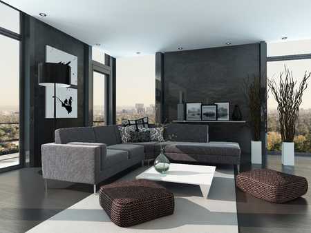 Kleuradvies woonkamer voorbeelden: woonkamer met grijze muur pure ...