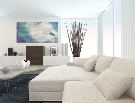Interiör från modern living room i lägenhet med vita möbler ...