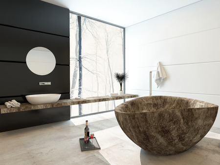 Moderna vasca da bagno in marmo in un bagno di lusso con ... Bagno con pavimento nero