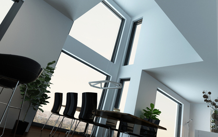 Design moderno salone interno con un tavolo da pranzo in una orial ... Saloni con parquet