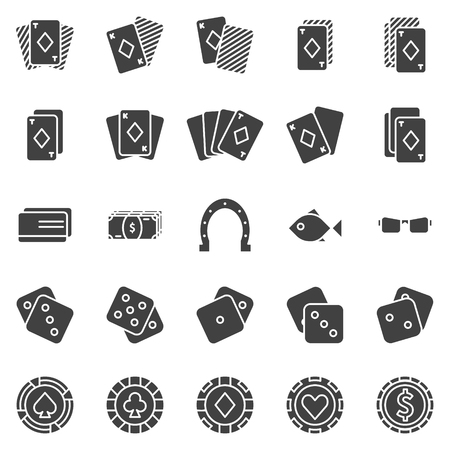 poker: Poker icons set - black vector casino symbols or signs