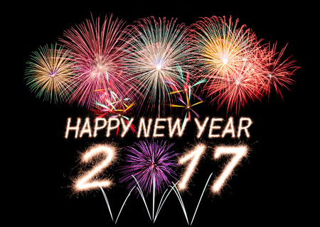 firecracker: Happy new year 2017 written with Sparkle firecracker and firework