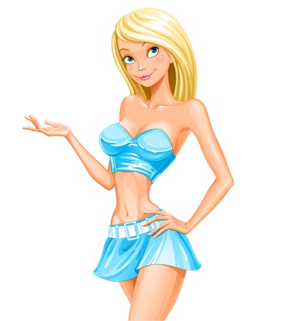 jeune fille: Vector illustration d'une jeune fille sexy jeune bande dessinée présentant montrant quelque chose isolée sur fond blanc Illustration