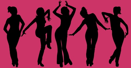 Ilustración de cinco mujeres bailando siluetas sobre fondo morado Foto de archivo Ilustración de cinco mujeres bailando siluetas sobre fondo morado Foto de archivo