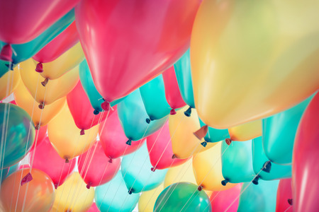 balloon: colorful balloons with happy celebration party background Stock Photo