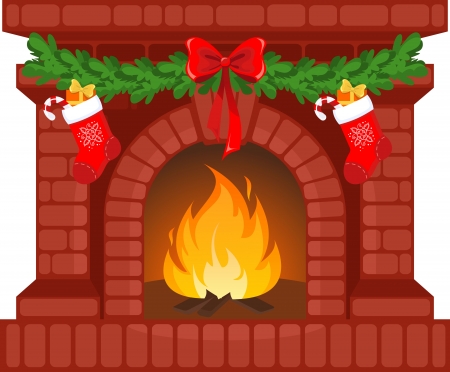 Ilustración, vector. Chimenea en Navidad decorada con calcetines Foto de archivo. Ilustración, vector. Chimenea en Navidad decorada con calcetines Foto de archivo.