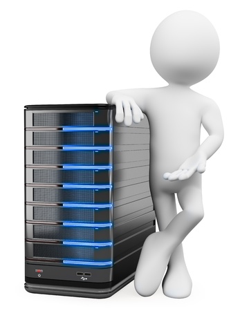 3d white person with a storage web server . 3d image. Isolated white background. Stock Photo - 15783497