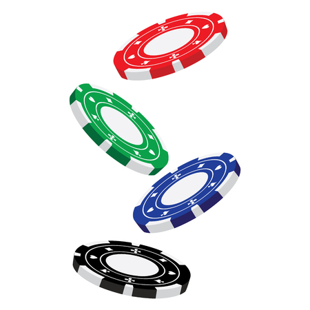 poker: Vector illustraton of red, blue, green and black falling poker chips. Casino chips