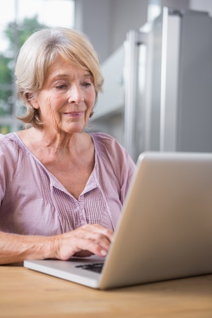 Mujer madura que usa su computadora portátil en casa Foto de archivo Mujer madura que usa su computadora portátil en casa Foto de archivo - 26725556