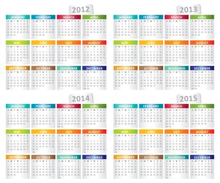 Calendar for 2012, 2013, 2014, 2015 year. Stock Vector. Calendar for 2012, 2013, 2014, 2015 year. Stock Vector.