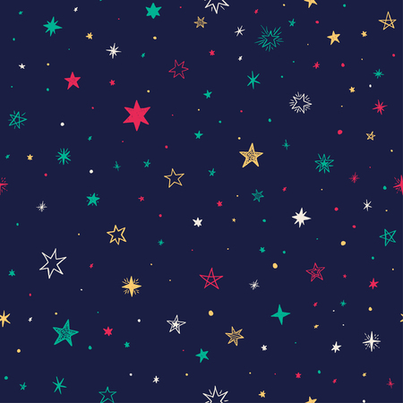 手描きの星とのシームレスなパターン モノクロのベクトル図を落書き のイラスト素材 ベクタ Image