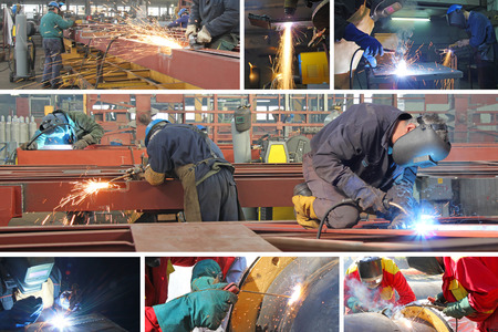 Welders in metal industry, collage
