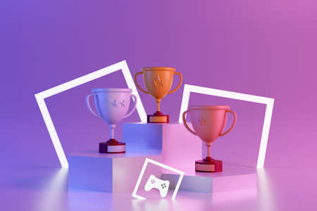 3d trophies on podiums