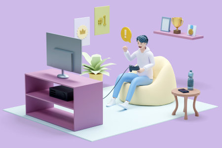 3d man playing game at home Stock Photo