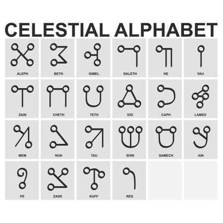 Vector icon set with ancient occult celestial alphabet for your project