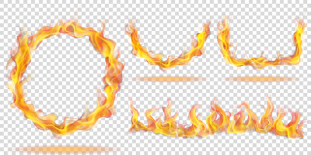 set of fire flames in the form of ring arc and wave on transparent flames are a form of