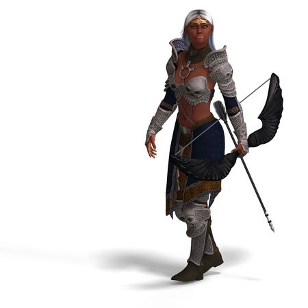 女性のファンタジー弓と弓エルフ クリッピングと影をレンダリング の写真素材 画像素材 Image