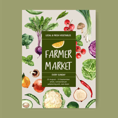 Vegetable watercolor paint collection. fresh food organic poster flyer healthy design illustration
