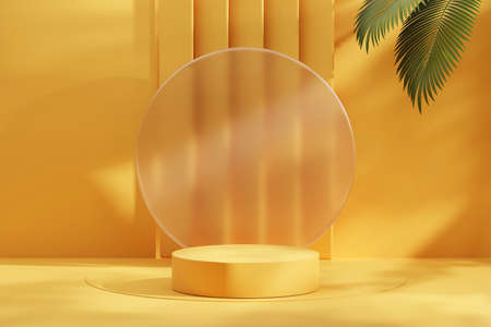 3d rendering platform podium with palm tree product presentation background