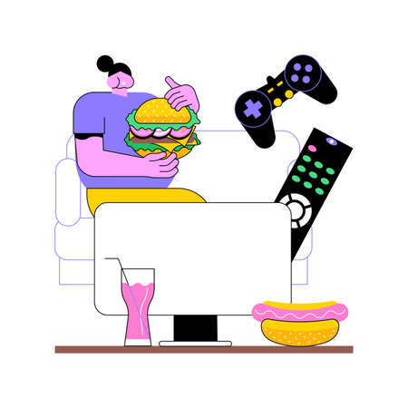 Passive lifestyle abstract concept vector illustration sedentary time spending inactive lifestyle eating junk food watching soap operas spend lazy day passive income abstract metaphor