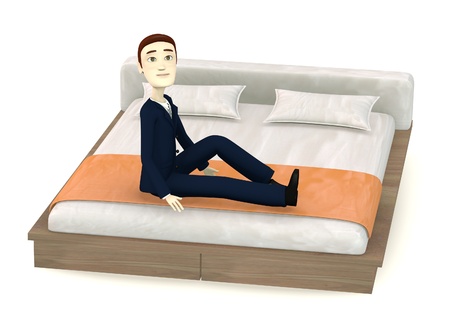 ベッドの上の漫画のキャラクターの 3 D レンダリング の写真素材 画像素材 Image