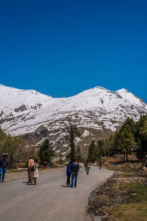 Manali, himachal pradesh, india - may 01, 2019 : tourist enjoying in gulaba. road to rohtang pass in himalayas, india Stock Photo