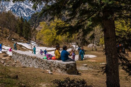 Manali, himachal pradesh, india - may 01, 2019 : tourist enjoying in gulaba. road to rohtang pass in himalayas, india