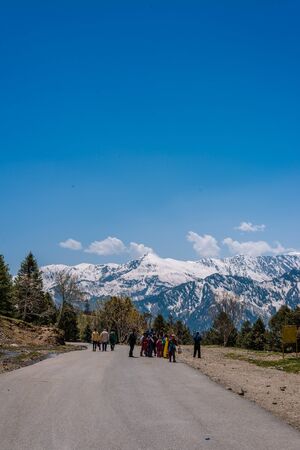 Manali, himachal pradesh, india - may 01, 2019 : tourist enjoying in gulaba. road to rohtang pass in himalayas, india Stock Photo