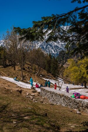 Manali, himachal pradesh, india - may 01, 2019 : tourist enjoying in gulaba. road to rohtang pass in himalayas, india Stock Photo