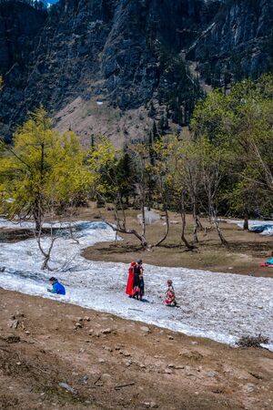 Manali, himachal pradesh, india - may 01, 2019 : tourist enjoying in gulaba. road to rohtang pass in himalayas, india Stock Photo