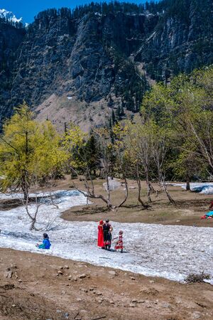 Manali, himachal pradesh, india - may 01, 2019 : tourist enjoying in gulaba. road to rohtang pass in himalayas, india