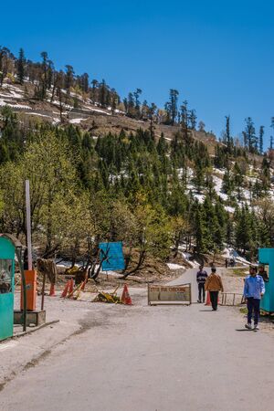 Manali, himachal pradesh, india - may 01, 2019 : gulaba check post. road to rohtang pass in himalayas, india Stock Photo