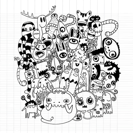 モンスターとかわいい外国人友好的なクールなかわいい手描きのモンスター コレクション 並んでスケッチ ブックの紙のイラストをノートの落書きのデザイン要素のベクトル イラストのイラスト素材 ベクタ Image モンスターとかわいい外国人友好的なクールなかわいい手描きのモンスター コレクション 並んでスケッチ ブックの紙のイラストをノートの落書きのデザイン要素のベクトル イラストのイラスト素材 ベクタ Image