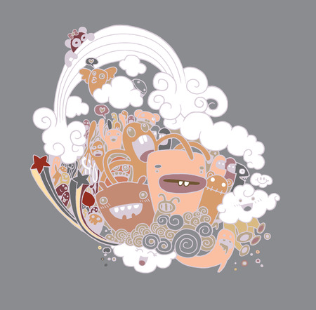 モンスターとエイリアンかわいいのベクトル イラスト落書きセット 紙のノートにペンの描画スタイルです ベクトルの図 のイラスト素材 ベクタ Image