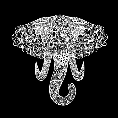 手描きレース イラスト分離された象の定型化された頭部 ベクトル図のイラスト素材 ベクタ Image