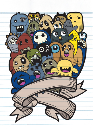 ゴーストとかわいい外国人友好的なクールなかわいい手を描きモンスターのベクトル イラストのイラスト素材 ベクタ Image ゴーストとかわいい外国人友好的なクールなかわいい手を描きモンスターのベクトル イラストのイラスト素材 ベクタ Image