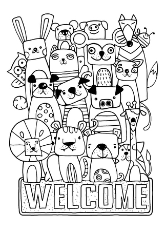 面白い動物のベクトル イラスト漫画のセット かわいい手描き スタイルを落書きのイラスト素材 ベクタ Image