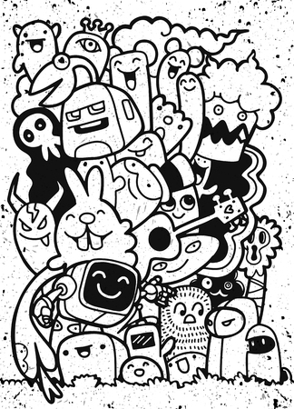 モンスターとかわいい外国人友好的なクールなかわいい手描きのモンスター コレクションのベクトル イラストのイラスト素材 ベクタ Image