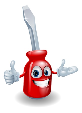 Cartoon illustration of a red screwdriver man smiling and doing a thumbs up gesture Illustration