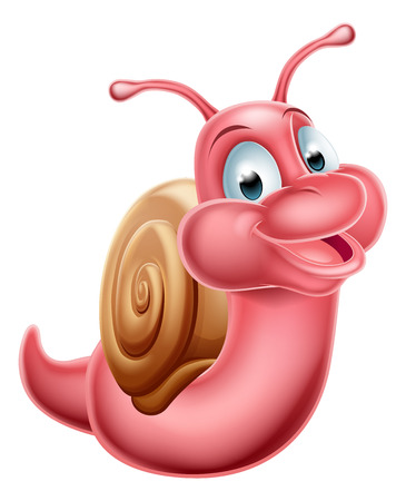 An illustration of a cute happy cartoon snail