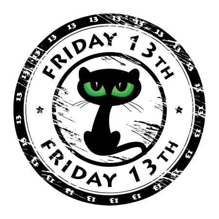 Grunge rubber stamp with black cat and the words friday 13th inside