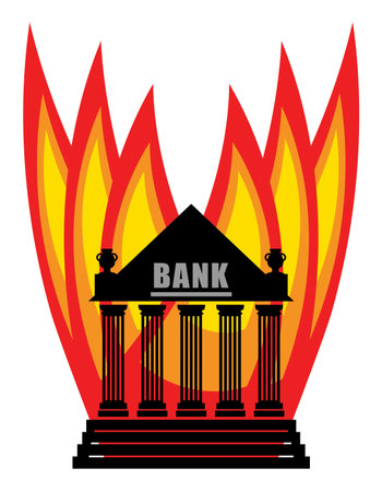 bank building on fire, red and yellow clip art preview