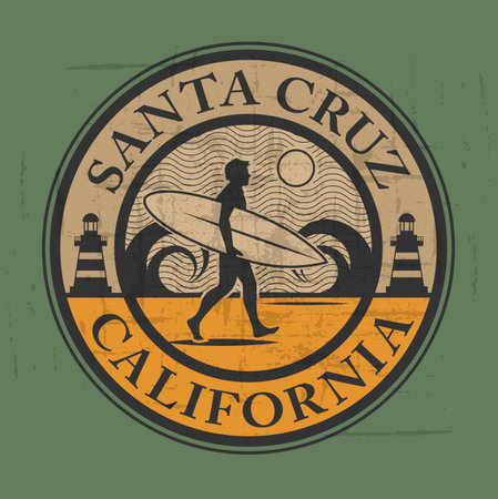 抽象的なサーファー スタンプやサンタクルス カリフォルニア州の記号 のイラスト素材 ベクタ Image